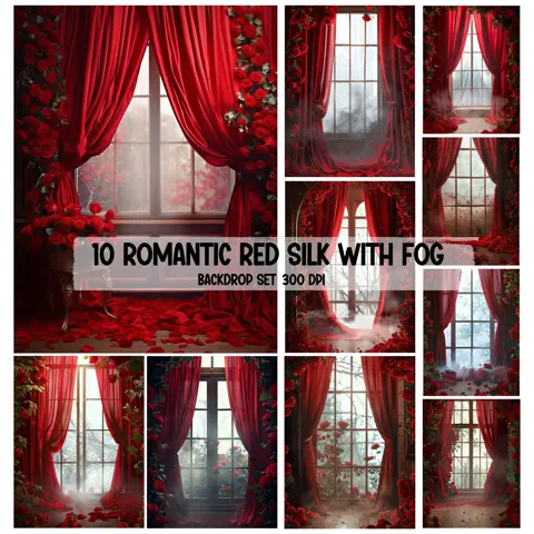 Romantic Photography Backdrops Red Silk Fog Valentine Wedding Digital Download