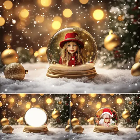 Snow Globe Digital Backdrop Christmas Photo Overlay for Photoshop