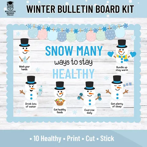 Snow Many Ways To Stay Healthy Winter Bulletin Board Kit for School Nurses & Classrooms