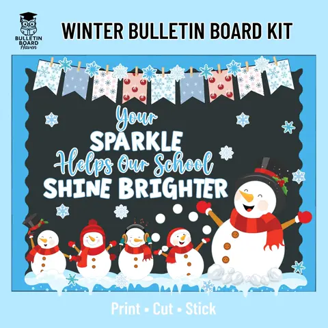 Snowman Winter Bulletin Board Kit & Sparkle Classroom Door Decor