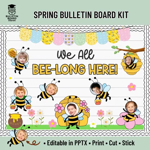 Spring Bee Bulletin Board Kit with Editable Name Tags for Classroom Door Decor