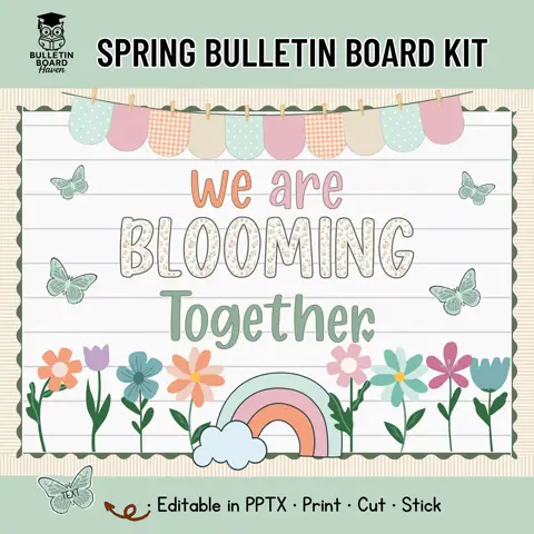 Spring Bulletin Board Kit Blooming Together Pastel Flower Classroom Door Decor Set