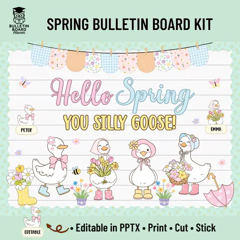 Spring Bulletin Board Kit Hello Spring You Silly Goose Classroom Decor Pastel Geese