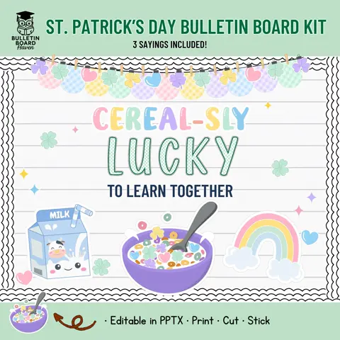 St Patricks Day Bulletin Board Kit Cereal Theme Classroom Decor For March