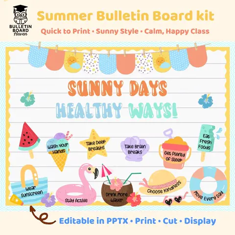 Summer Board Kit Healthy Habits Classroom Door Decor End Of Year Teacher Printable