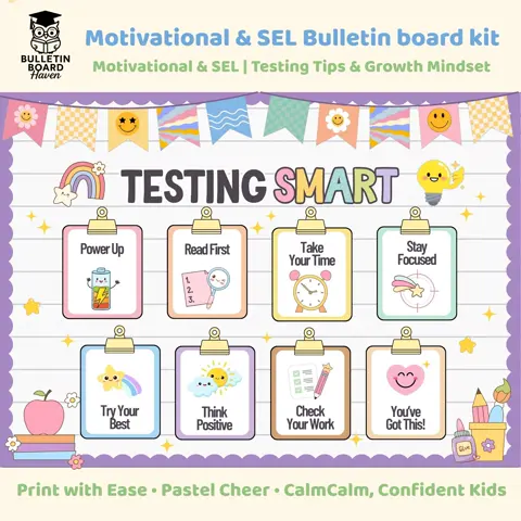 Test Bulletin Board Kit Motivational SEL Decor for Classroom Pastel Growth Mindset