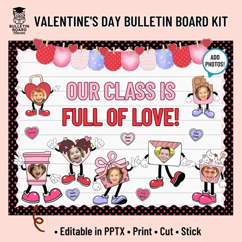 Valentine’s Day Bulletin Board Kit With Editable Student Photo Cutouts