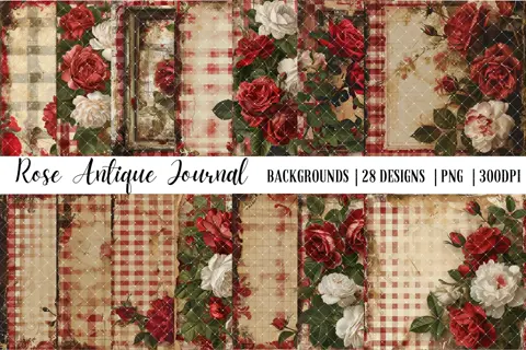 Vintage Rose Digital Paper: Valentine's Day Scrapbook Backgrounds (PNG)