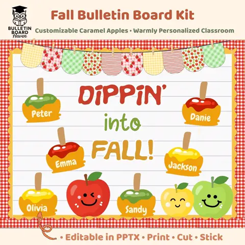 Caramel Apple Bulletin Board Kit Editable Fall Classroom Decor