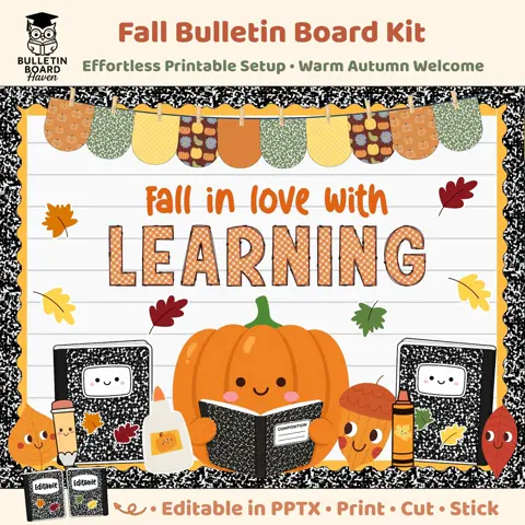 Fall Bulletin Board Kit Editable Learning Classroom Decor with Pumpkins
