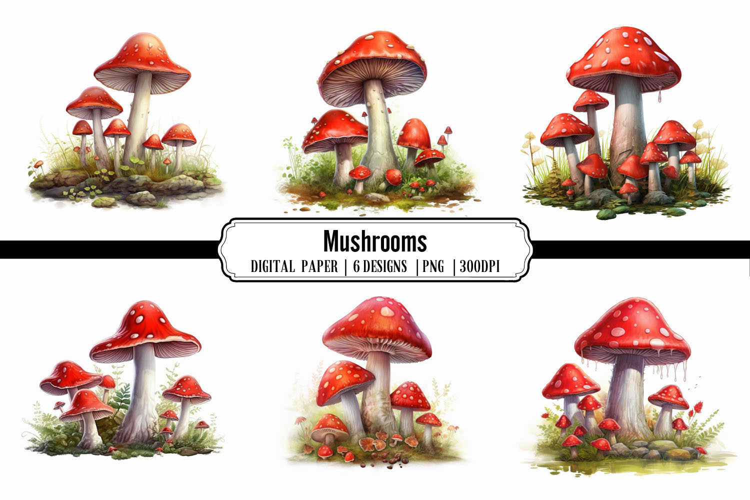 Mushrooms background Digital Paper - Babydell Art