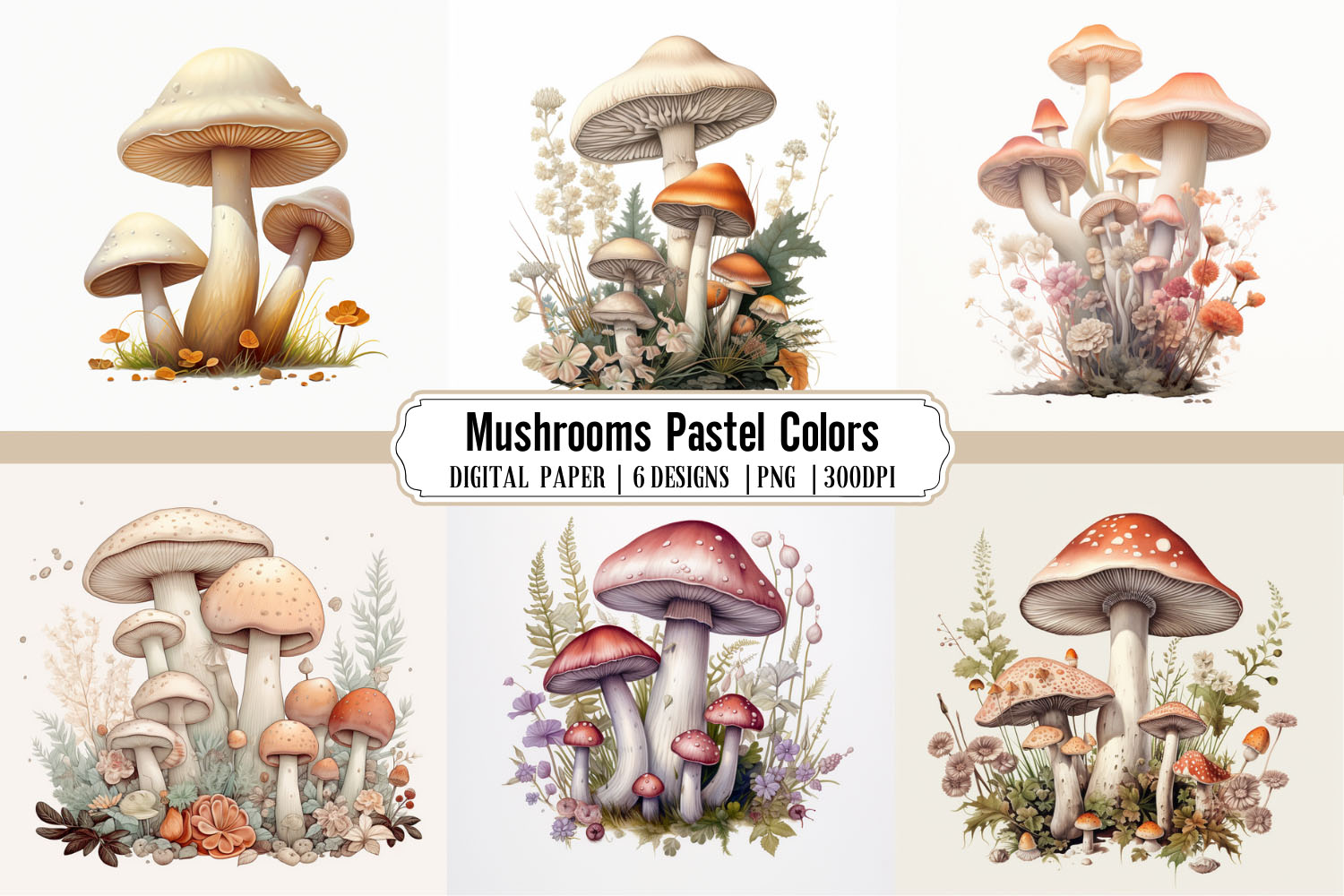 Mushrooms Pastel colors background - Babydell Art