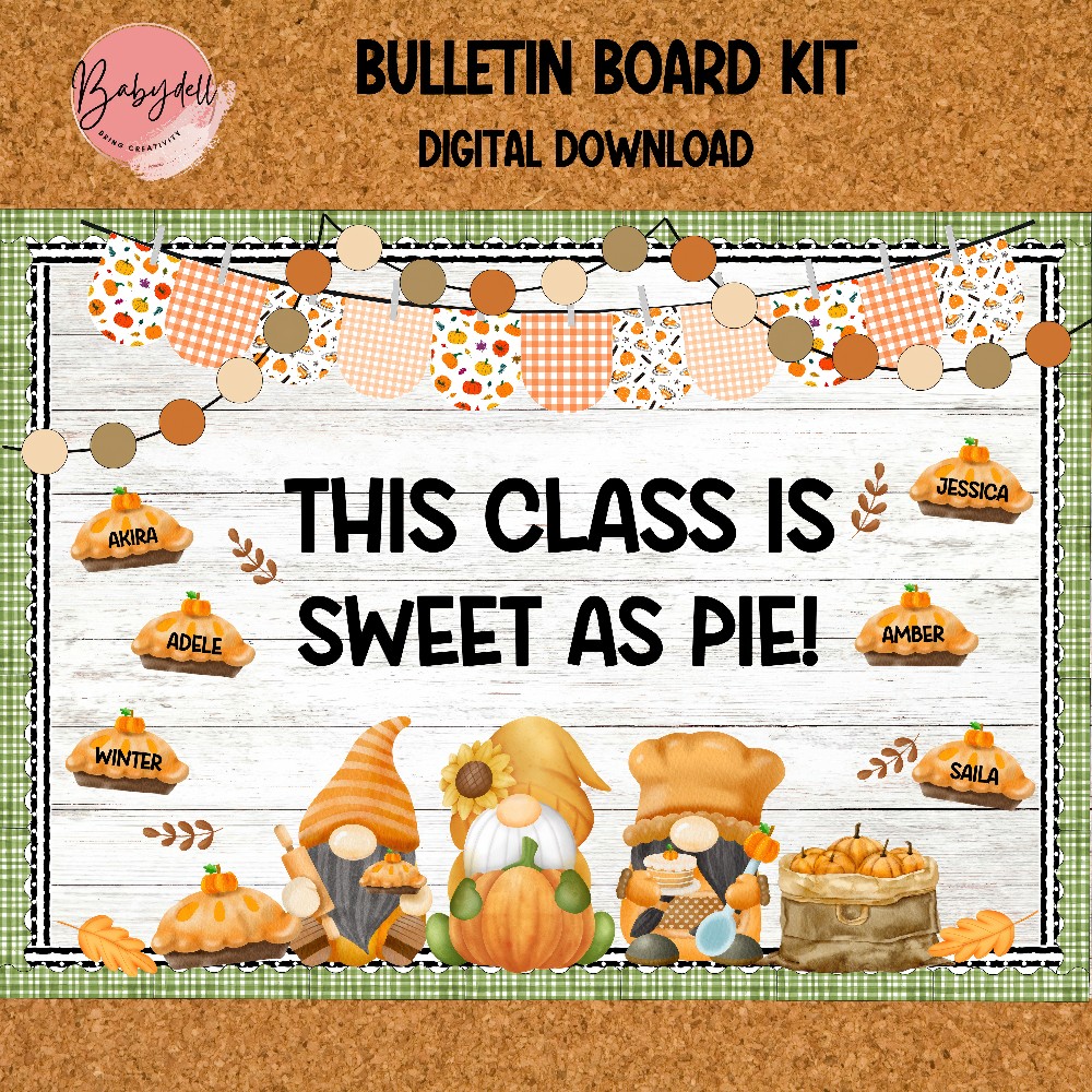 Gnome Pumpkin Pie Bulletin Board Kit | Fall Thanksgiving Classroom Decor Editable