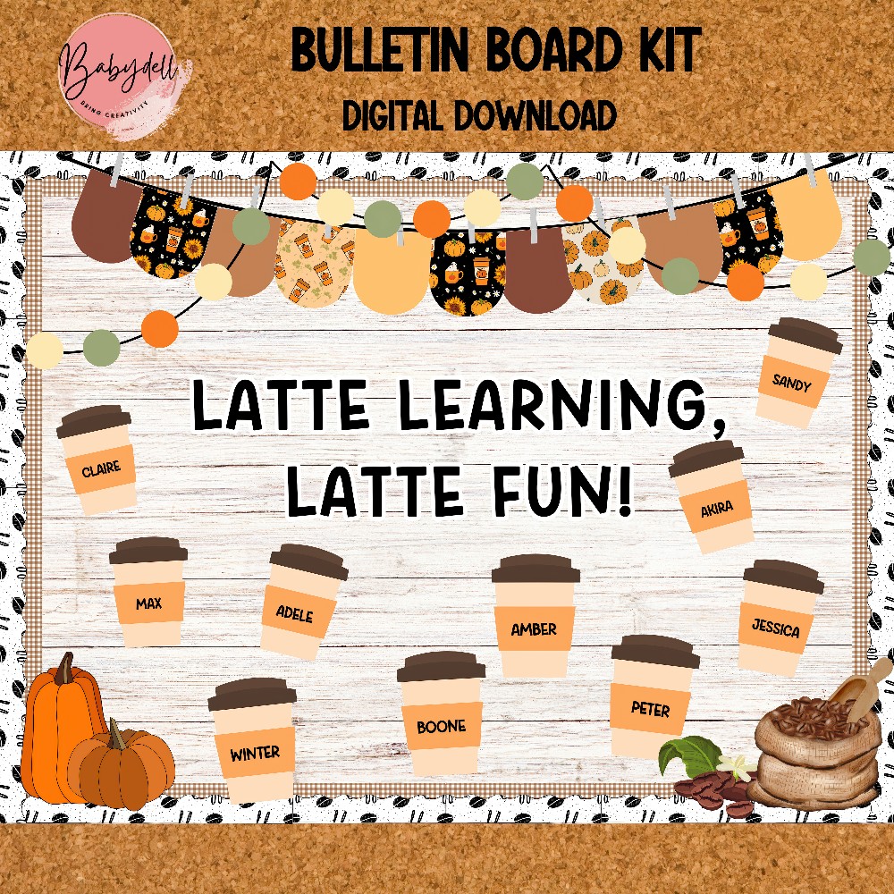 Pumpkin Spice Latte Bulletin Board Kit | Editable Fall & Autumn Classroom Decor