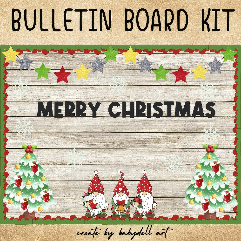 Christmas bulletin board kit with gnomes and tree