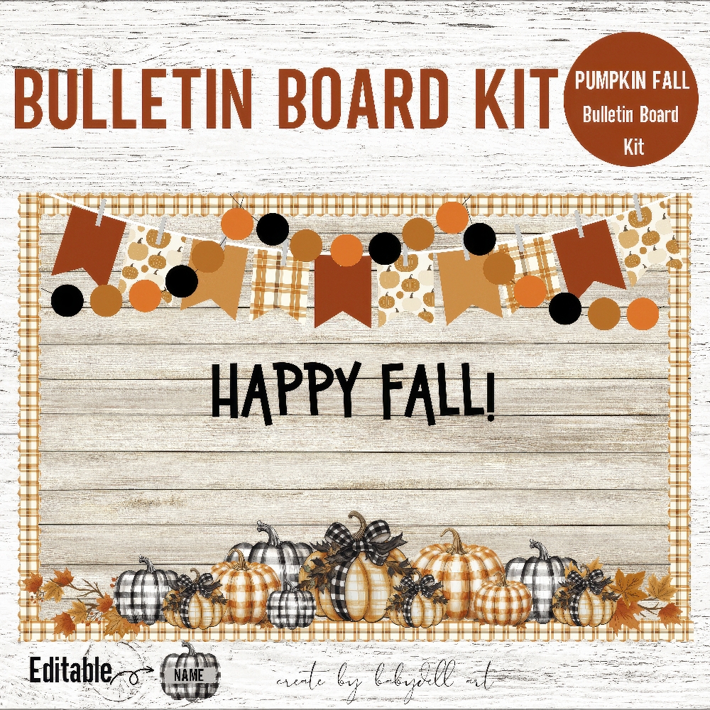 Happy Fall Pumpkin Bulletin Board Kit – Editable Classroom Fall Decor