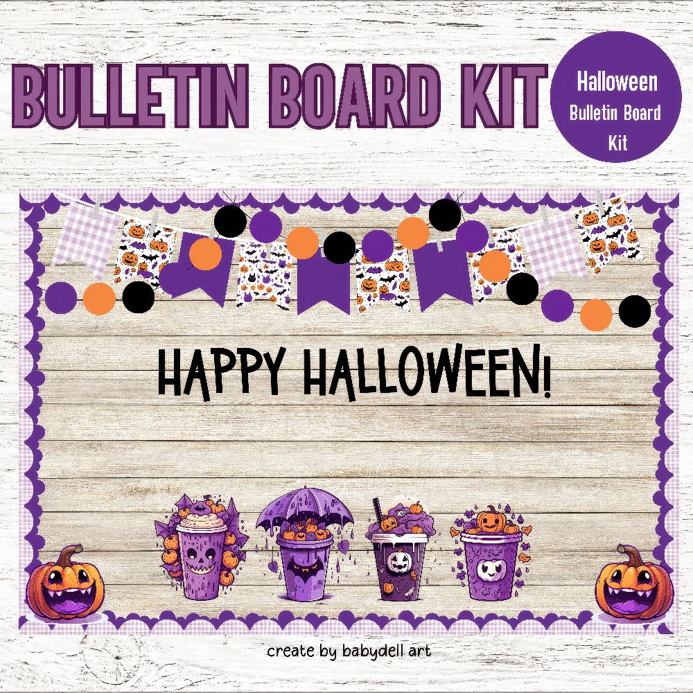 Halloween Coffee October Bulletin Board Kit | Fall Classroom Decor Set