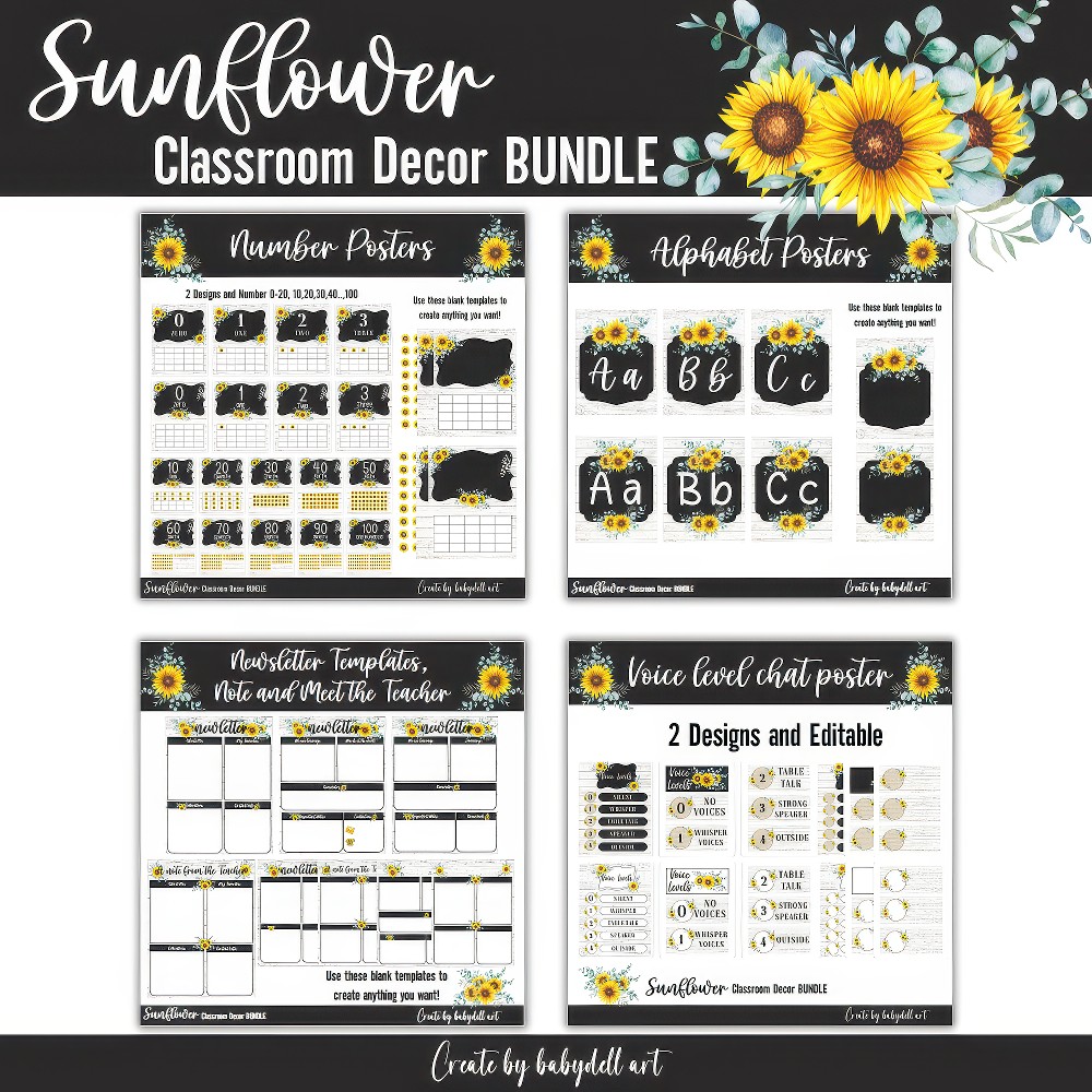 Sunflower Classroom Decor Theme Bundle | Printable Bulletin Board & Posters