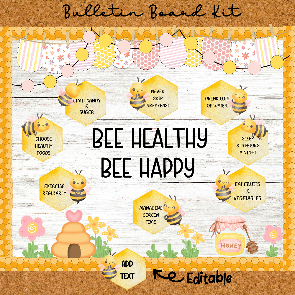BEE Healthy BEE Happy Bulletin Board | Spring Health & Motivational Classroom Decor Kit