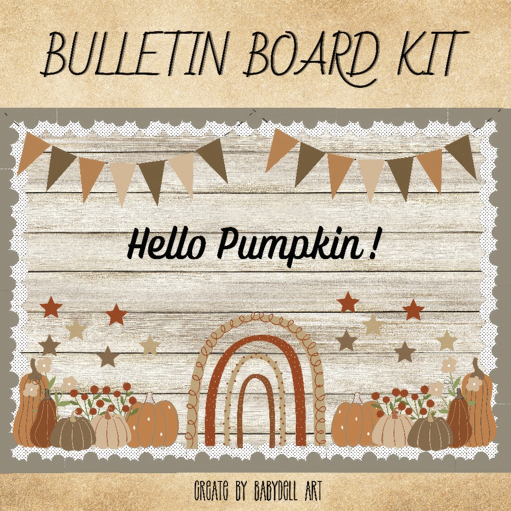 Rustic Pumpkin Bulletin Board Kit – Fall Classroom Decor, Easy to Assemble