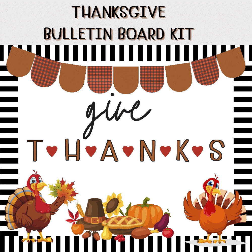 Thanksgiving Bulletin Board Kit – Festive Classroom Fall Decor, Give Thanks Theme