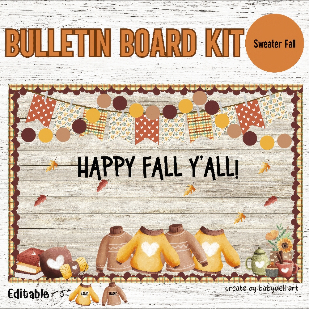 Fall Sweater Themed Bulletin Board Kit | Editable Classroom Decor