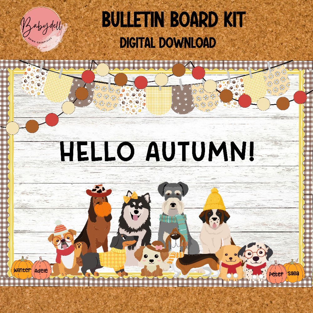 Fall Pups Bulletin Board Kit | September Classroom Display | Autumn “Fall in Love with Learning” Decor