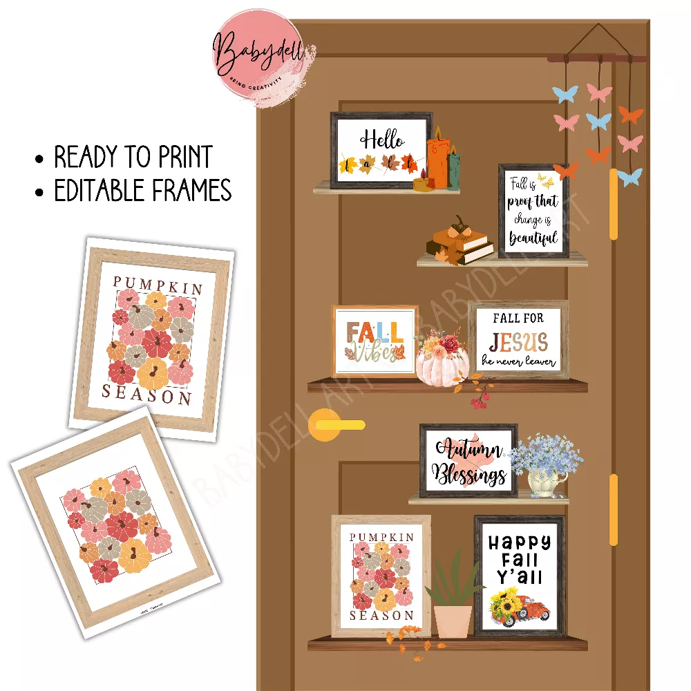 Fall themed bulletin board with pumpkins, leaves, and inspirational quotes.