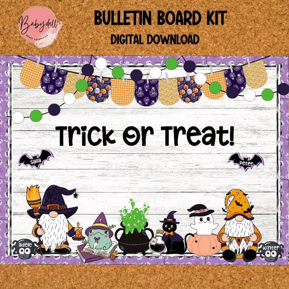 Halloween Gnome Bulletin Board Kit – Printable Witch Classroom Decor