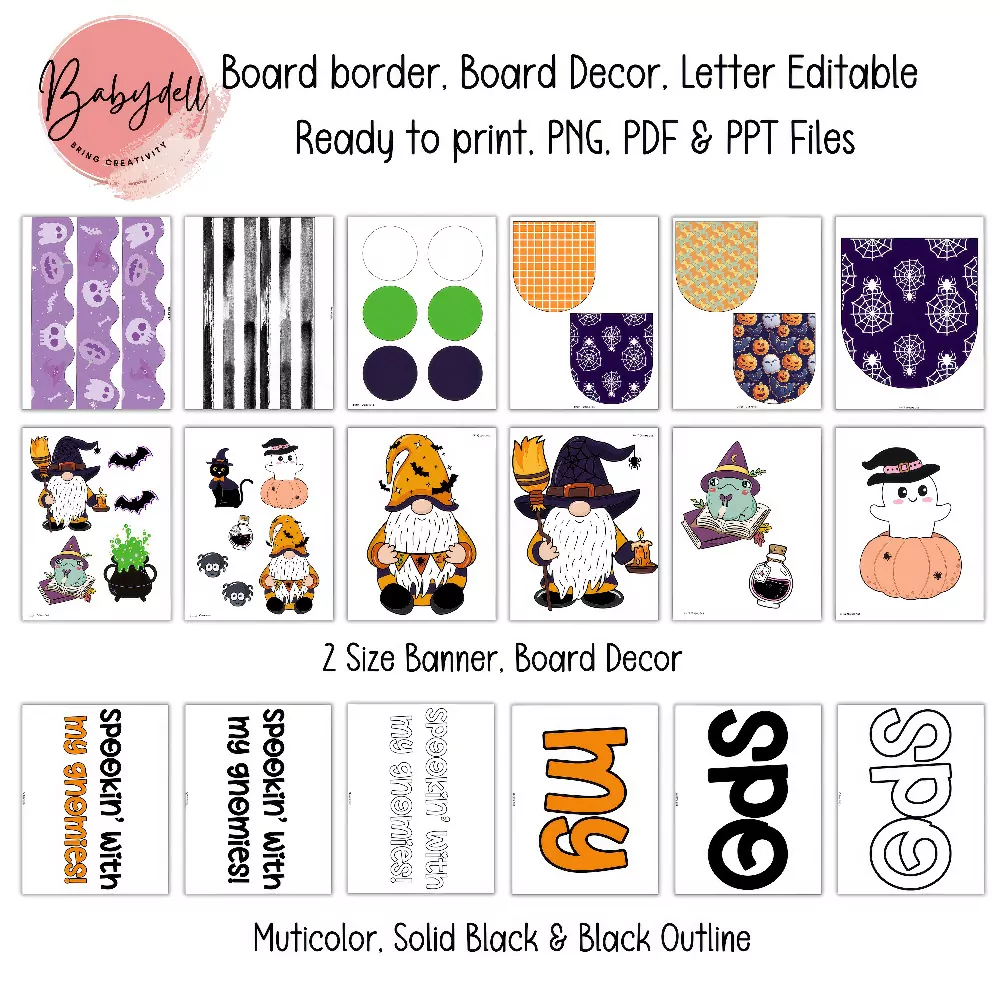 Halloween Gnome Bulletin Board Kit – Printable Witch Classroom Decor - Image 4