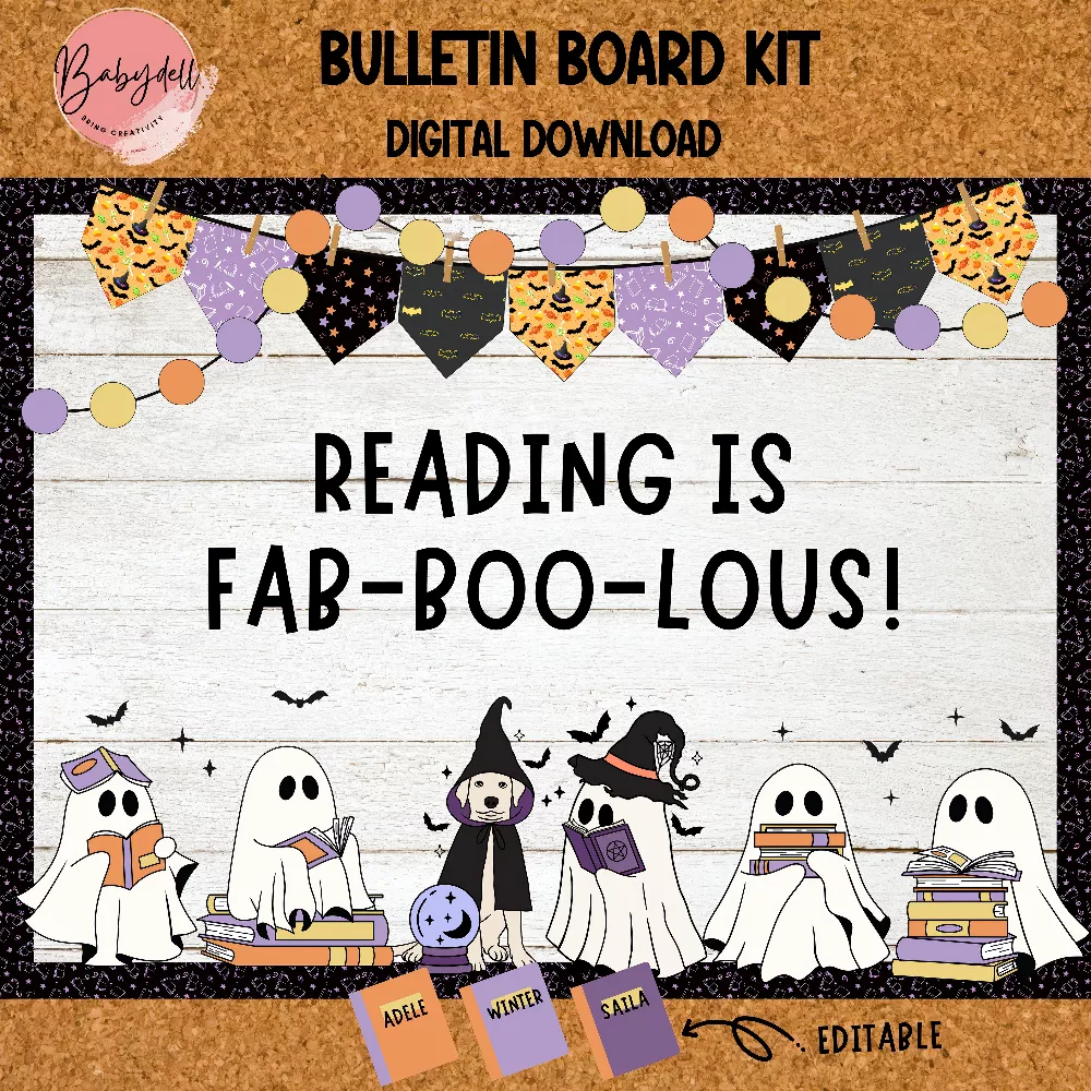 Reading Halloween Bulletin Board Kit | Fall October Door Decor | Spooky Editable Classroom Decor