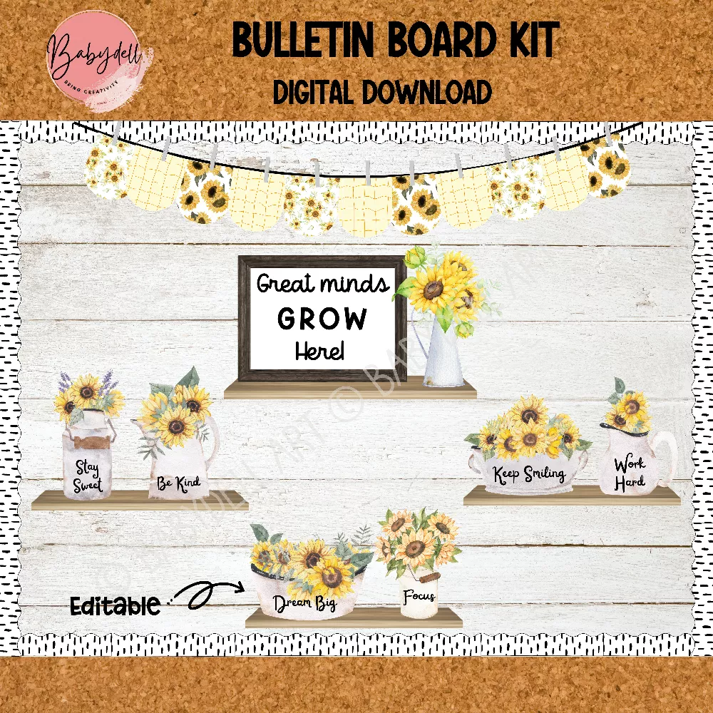 Stay Sharp Back to School Bulletin Board | Sunflower Welcome Back | Growth Mindset Decor