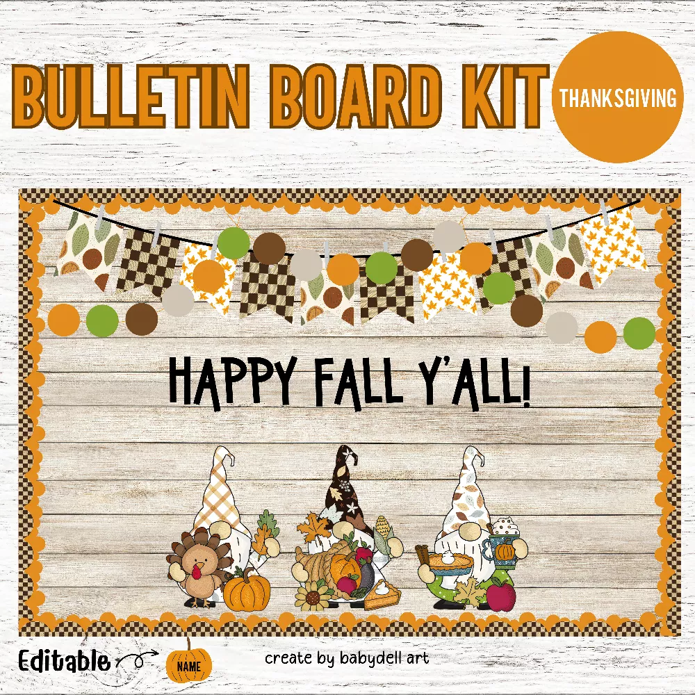 Thanksgiving Bulletin Board Kit | Gnome Classroom Decor | Thanksgiving Decorations