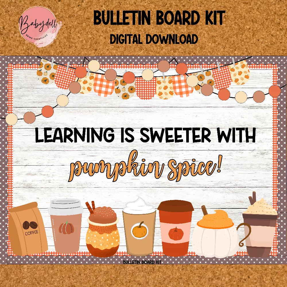 Pumpkin Spice Coffee Fall Bulletin Board Kit | Autumn Classroom Decor | Thanksgiving Printable