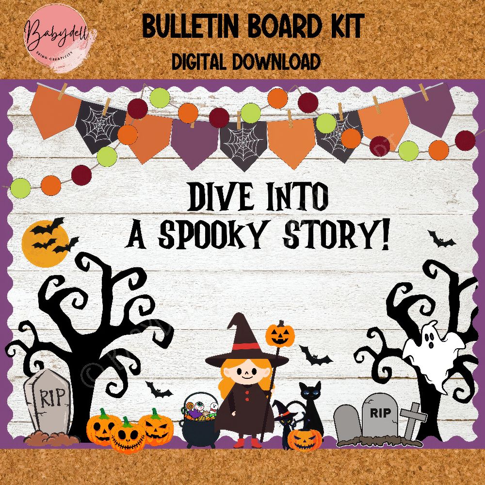 Halloween Bulletin Board Decor – Spooky Stories Classroom Kit, Editable October Door Decor