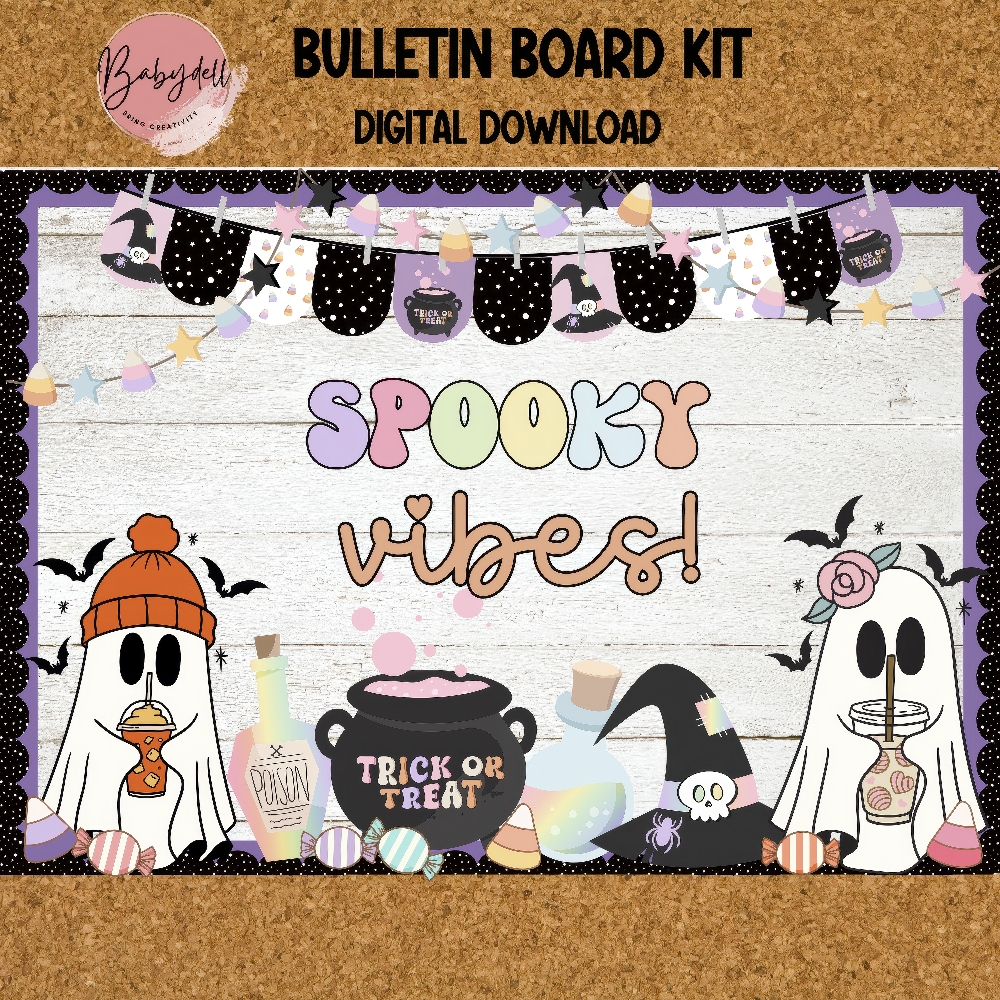 Spooky Vibes Halloween Bulletin Board Kit – Digital Classroom Decoration & Printable Banner