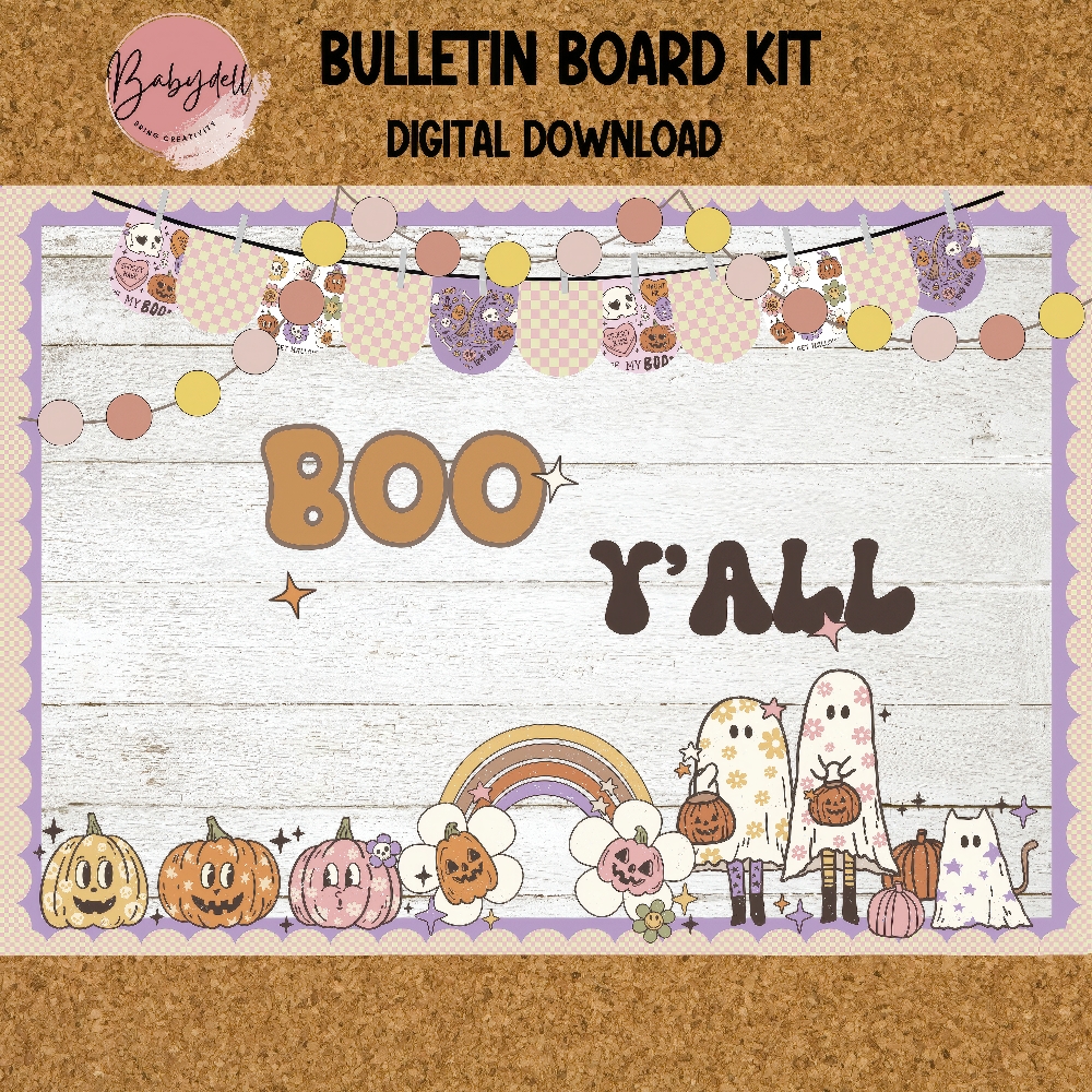 Groovy Retro Halloween Bulletin Board Decor, Spooky Halloween Classroom Decor