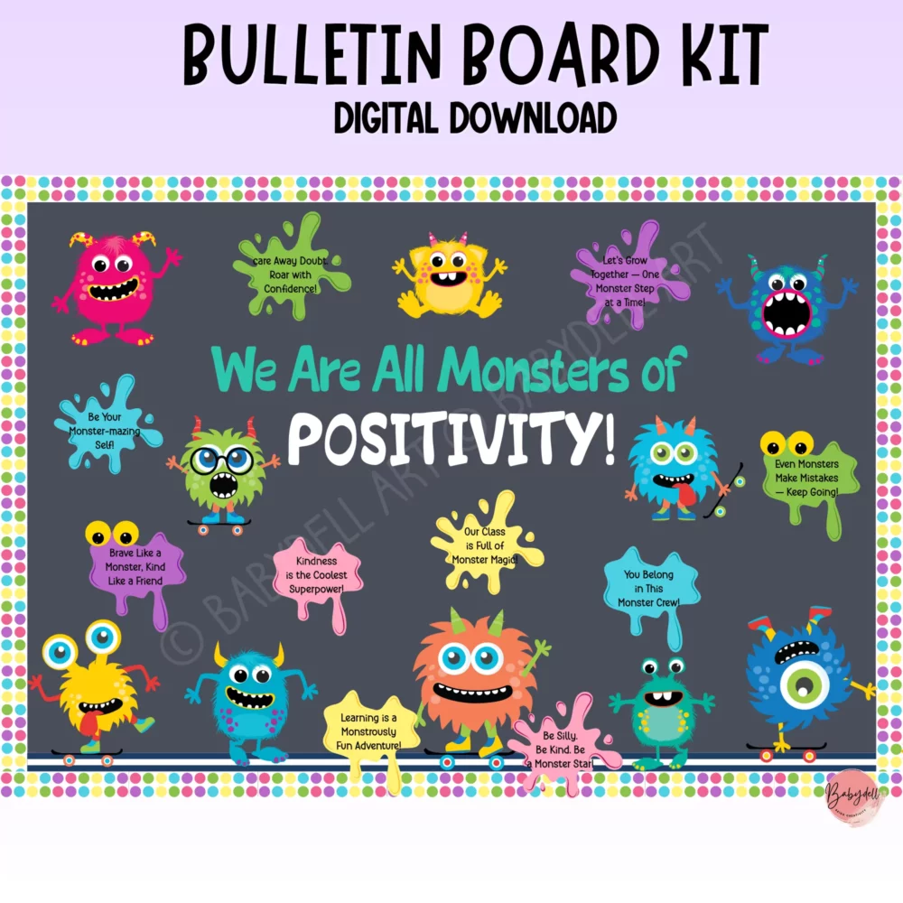 “Monsters of Positivity” Bulletin Board Kit | Editable Growth Mindset Monster Decor