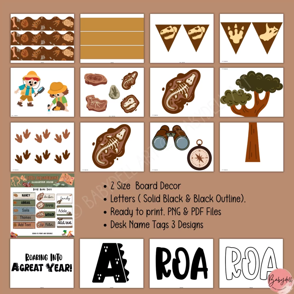 Editable dinosaur-themed bulletin board kit for back-to-school.