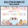 Groovy retro bulletin board kit with pastel colors for classroom decor.