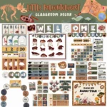 Colorful editable boho dinosaur-themed classroom decor for educators.