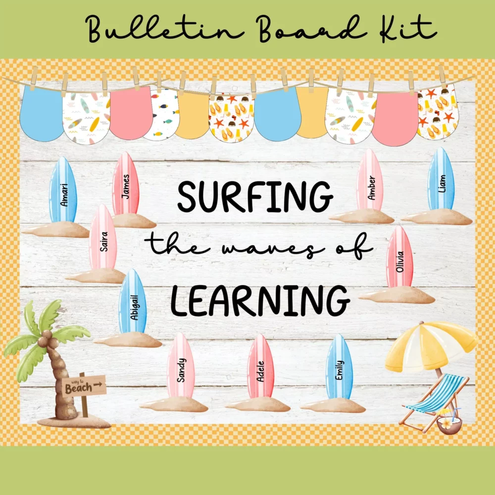 Surfing Into a New Year Bulletin Board | Coastal Classroom Decor