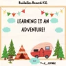 Colorful camping-themed bulletin board kit for classroom door decor featuring tents, trees, and cheerful animals.