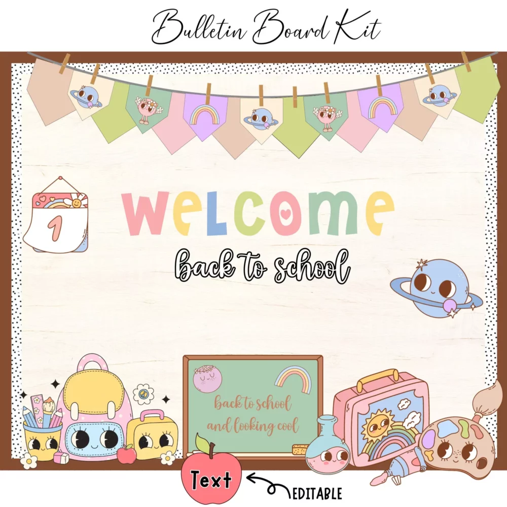 Groovy Retro Welcome Back to School Bulletin Board Kit – Classroom Decor Printable – Editable