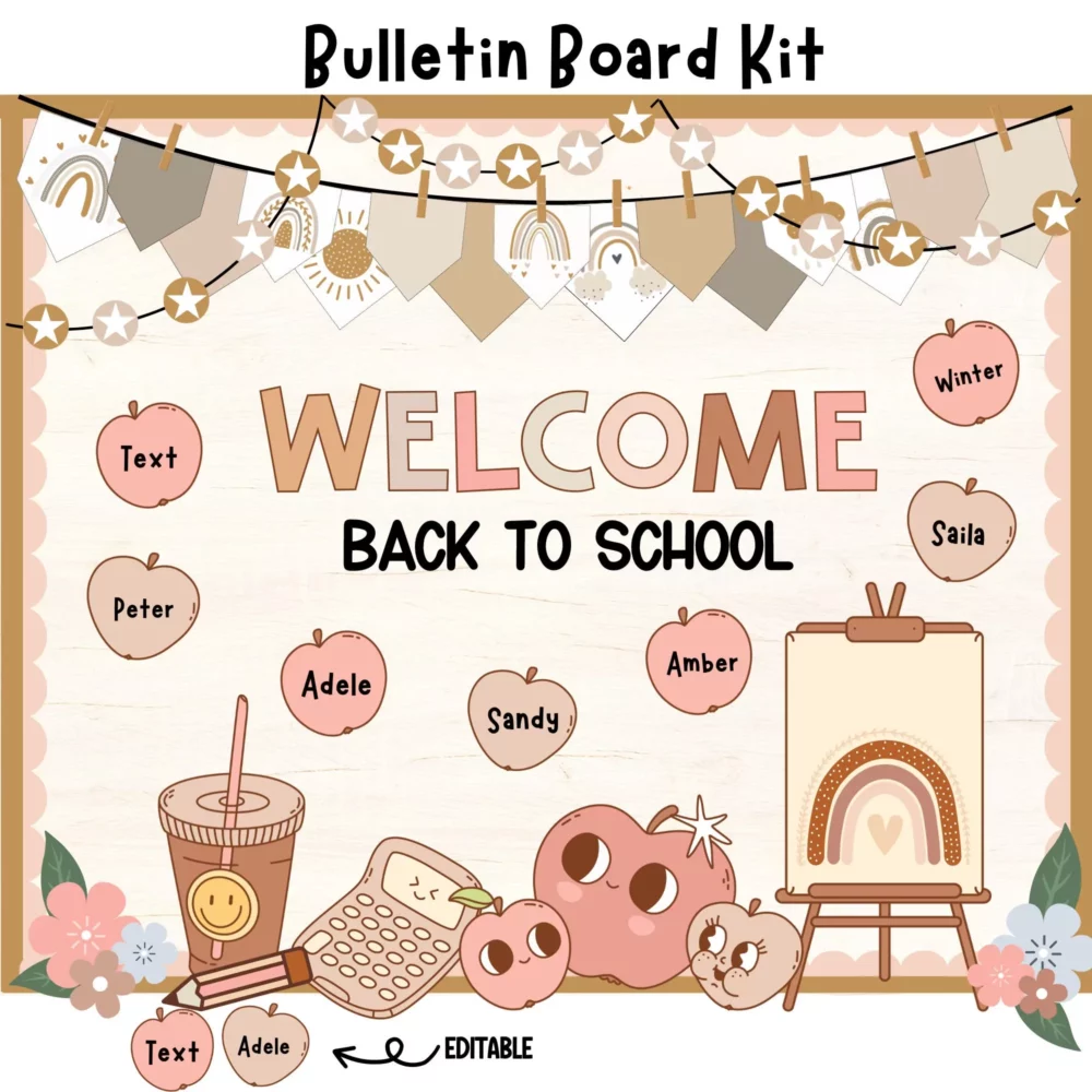 Boho Rainbow Bulletin Board Kit | Editable Back to School Door Decor & Banner