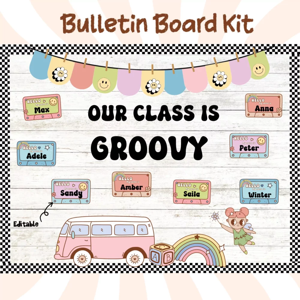 Retro Back to School Bulletin Board Kit for August Classroom Decor