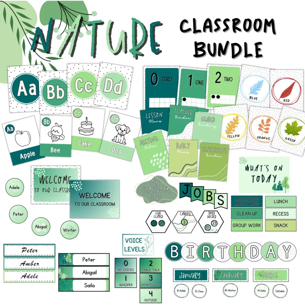 Neutral Classroom Decor Bundle, Editable Boho Nature Theme, Printable Bulletin Board & Poster Set Calming Classroom Back to School Decor Kit