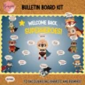 Colorful superhero-themed bulletin board kit for back-to-school decorating.