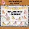 Colorful 70s-inspired roller disco bulletin board decor for classrooms.
