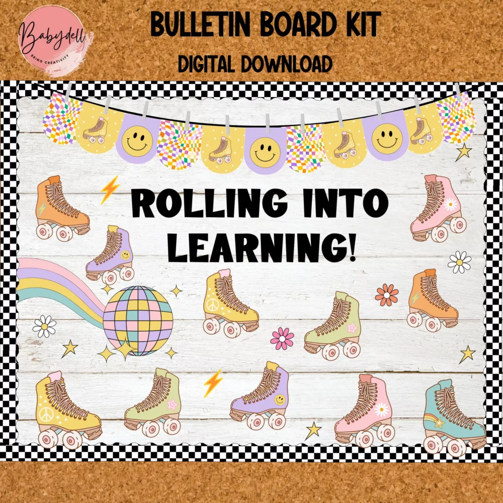 Editable 70s Roller Disco Bulletin Board Classroom Decor